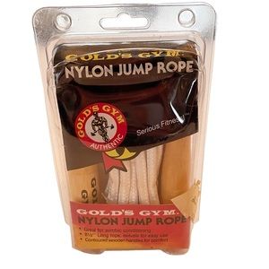 Rare‎ Vintage Gold Gym Nylon Jump Rope  Wood Handles- New In original Box 8.5ft